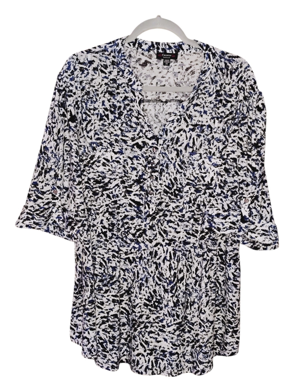 Cocomo Abstract Print Button Front Blue White Blouse Sz 2X